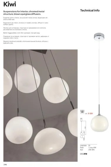 Redo 01-2081 - KIWI kábeles függőlámpa 1xG9/40W/230V, átmérő 12 cm, fényes króm/fehér