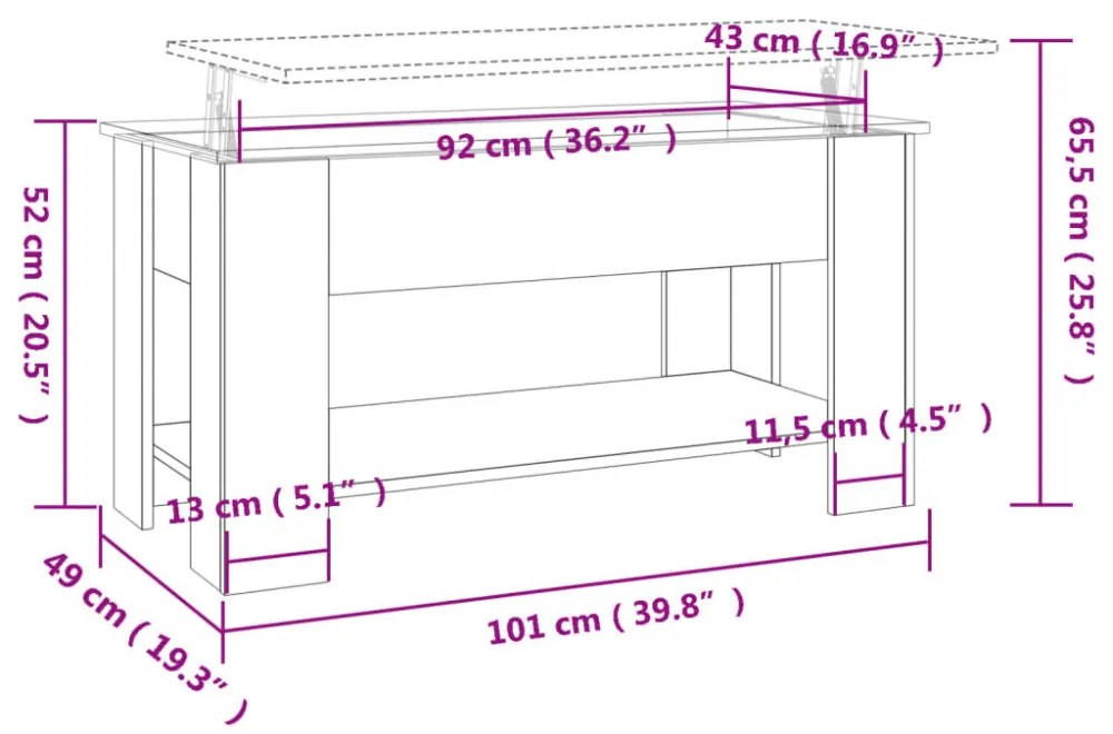 betonszürke szerelt fa dohányzóasztal 101 x 49 x 52 cm