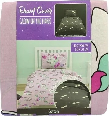 Gyerek ágyneműhuzat The Cookie Company 140x200 Unikornis Világít a sötétben
