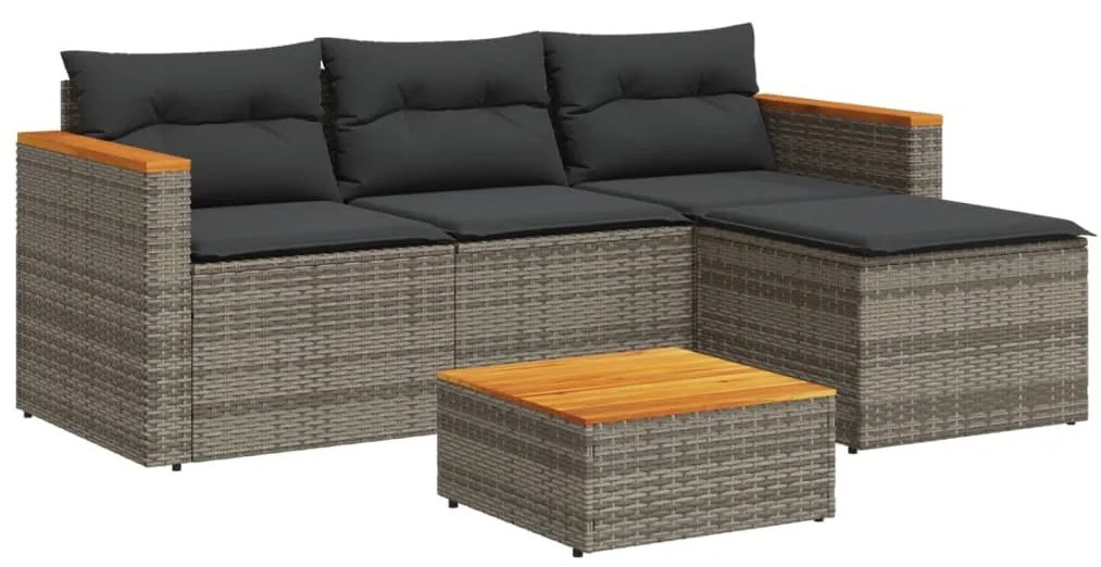 vidaXL 5 részes szürke polyrattan akácfa kerti ülőgarnitúra párnákkal