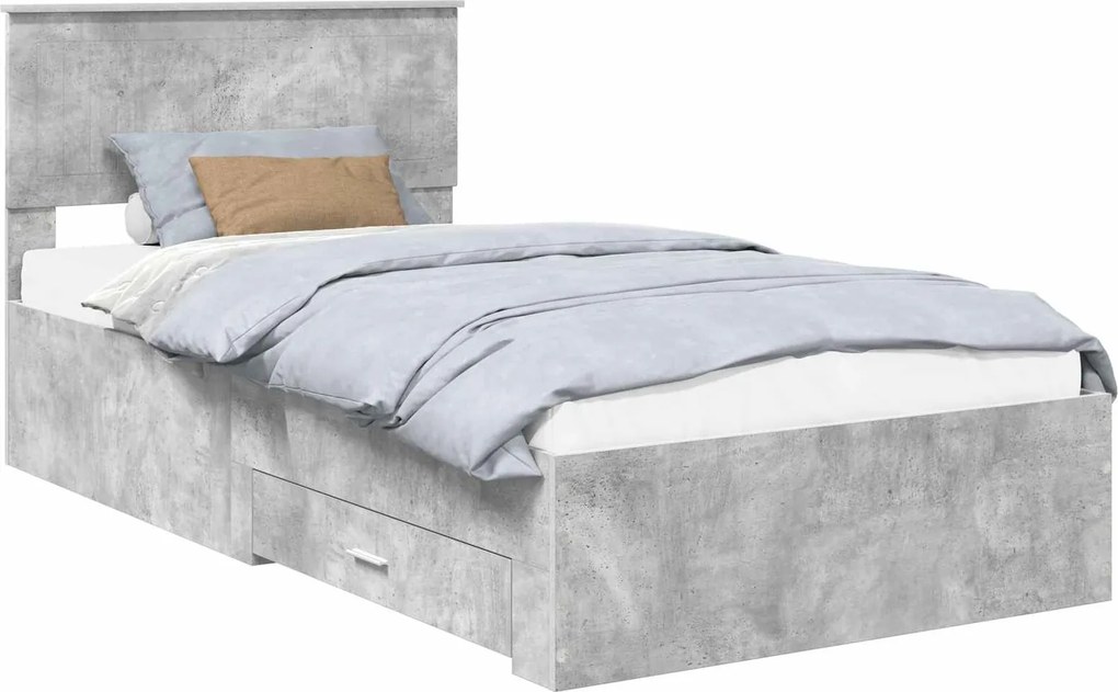 vidaXL Ágykeret fejtámlával fiókkal Beton Szürke 100 x 200 cm Faanyag