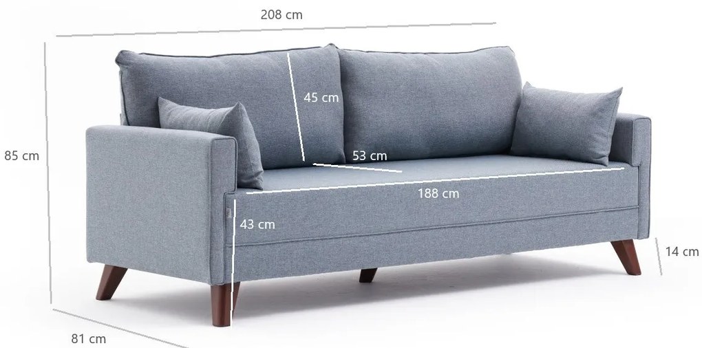 3 személyes kanapéágy Bella Soft Yataklı Üçlü Koltuk - Kék