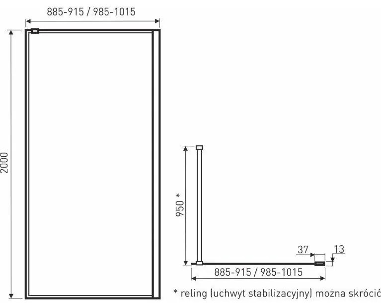 Techno 90x200 cm Walk-in zuhanykabin