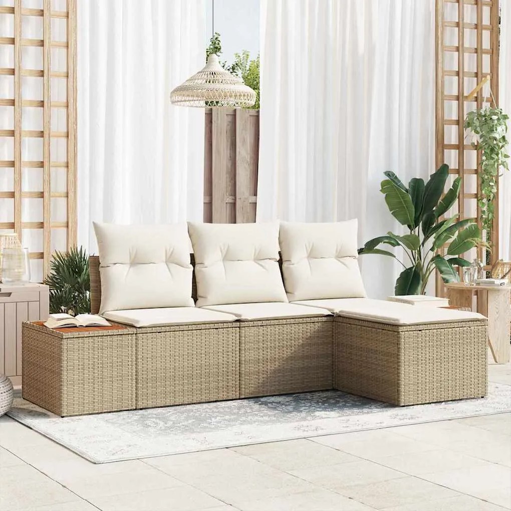 vidaXL Kerti Kanapé Szett párnával 4 pcs Beige és krém Poly Rattan