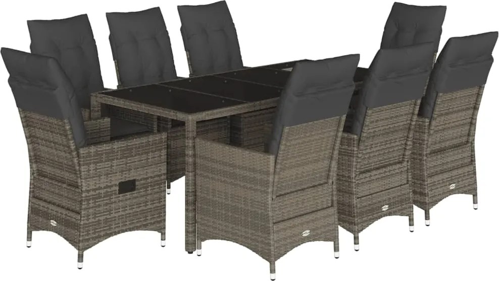 vidaXL 9 részes szürke polyrattan kerti étkezőgarnitúra párnával