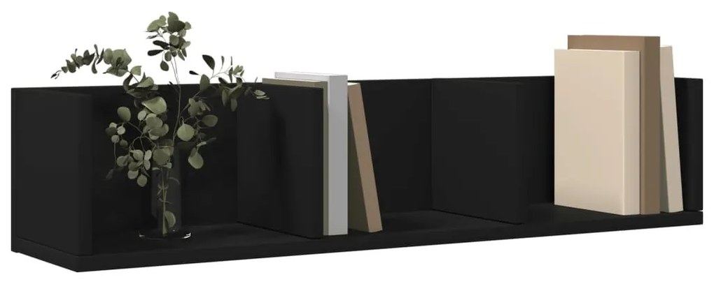 2 db fekete szerelt fa faliszekrény 75x18x16,5 cm
