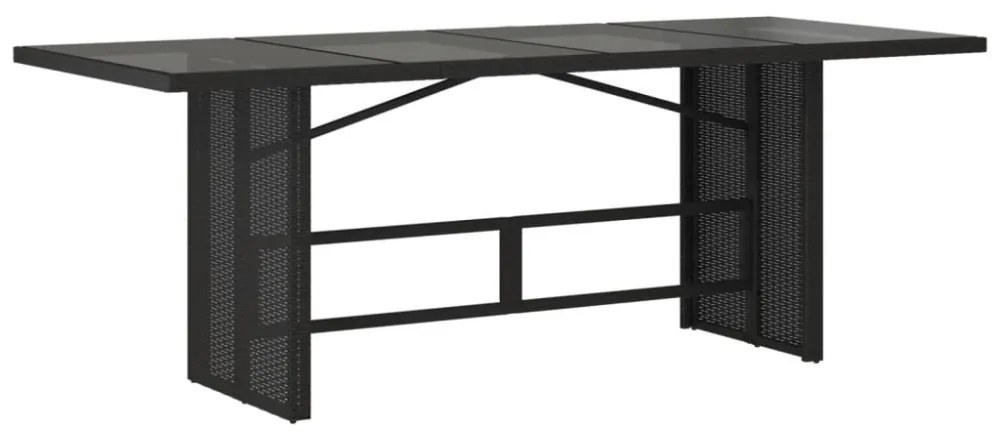 fekete polyrattan üveglapos kerti asztal 190 x 80 x 75 cm