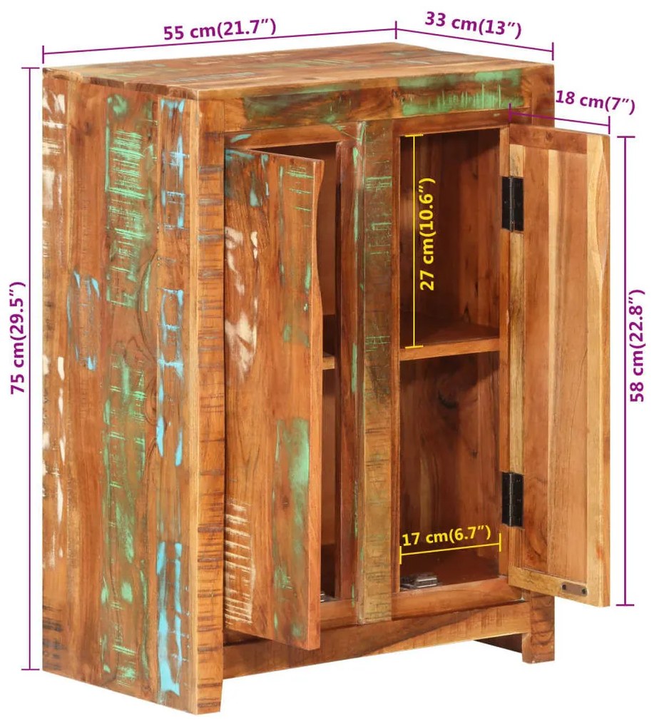 tömör újrahasznosított fa tálalószekrény 55 x 33 x 75 cm