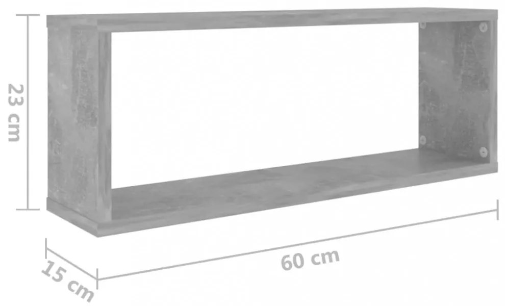 4 db betonszürke szerelt fa négyszögű fali polc 60 x 15 x 23 cm