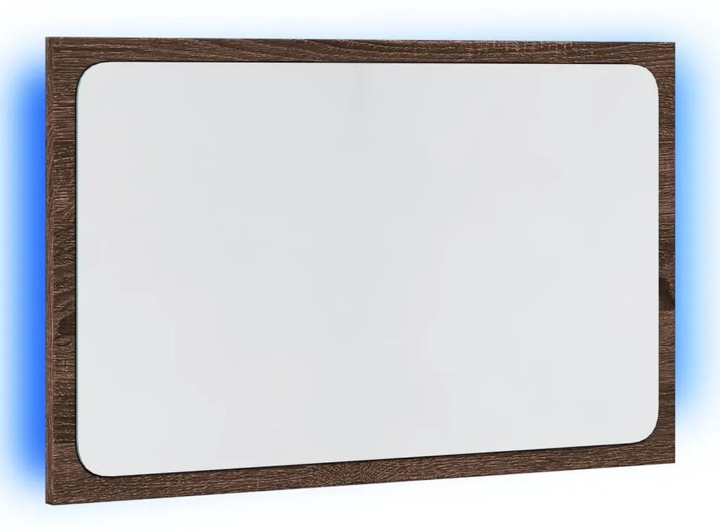 barna tölgy szerelt fa LED-es fürdőszobatükör 60 x 8,5 x 38 cm