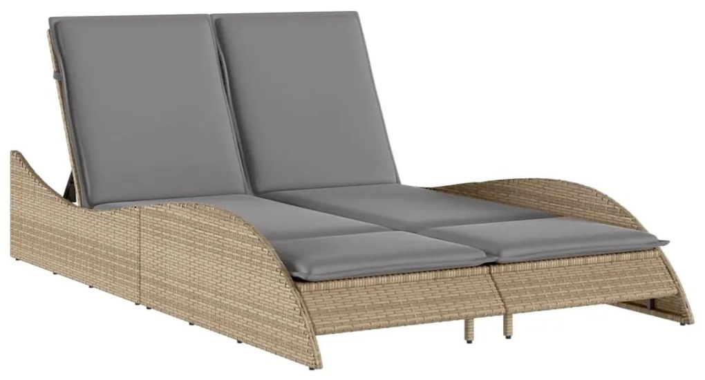 Bézs polyrattan napozóágy párnákkal 114x205x73 cm