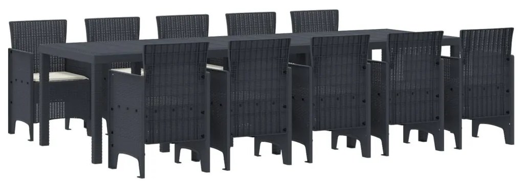 11 darabos Kerti Étkezőszett Párnákkal Antracit Polirattan, Kerti Asztal Antracit 150x100x73 cm Polirattan, Kerti Székek Párnákkal 2 db Antracit Polirattan, Kerti Székek Párnákkal 4 db Antracit Polirattan