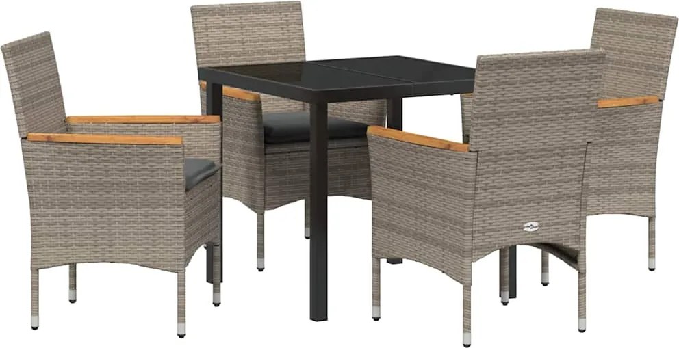 vidaXL Kert étkező szett párnával 5 pcs Szürke polirattan