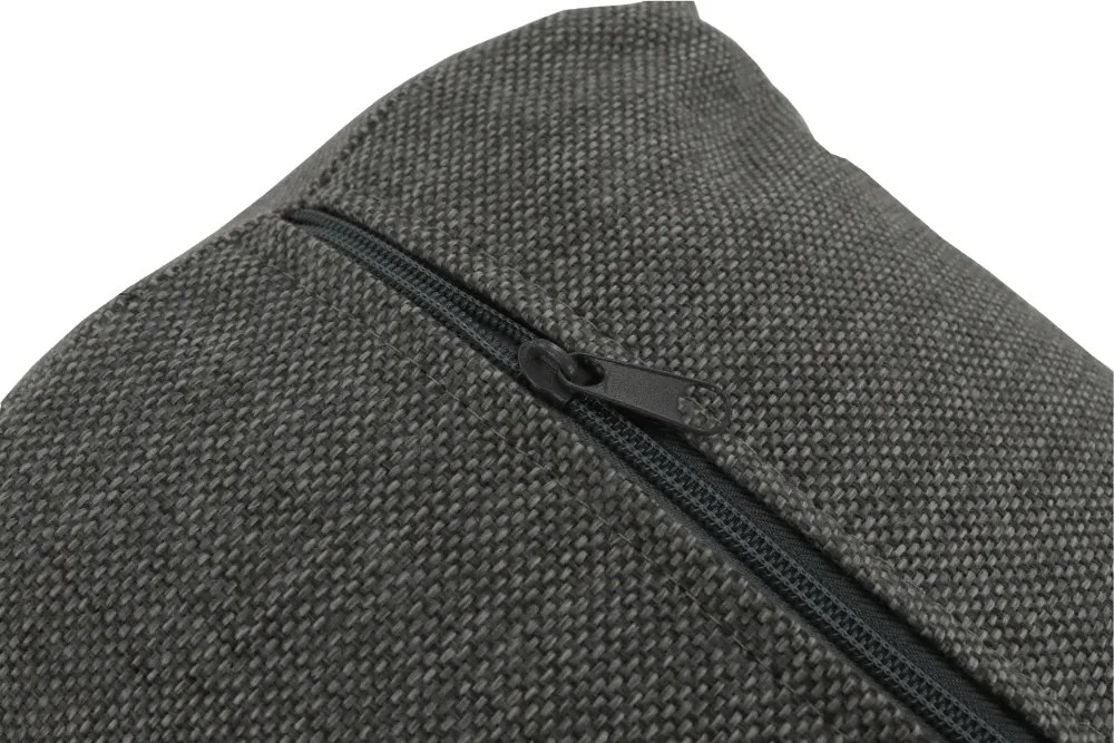 Sarokülőgarnitúra, J allású, ágyfunkcióval, szövet szürke/ párnák fekete, MEXX