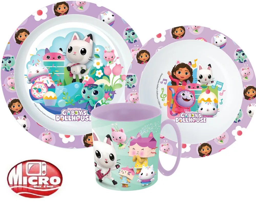 Gabi babaháza Wonderland étkészlet, micro műanyag szett bögrével 350 ml