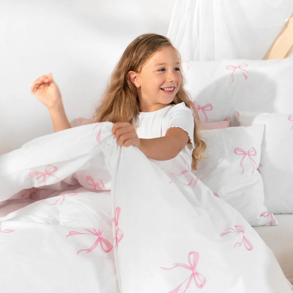 Goldea gyermek pamut ágyneműhuzat - rózsaszín masnik 150 x 200 és 50 x 60 cm