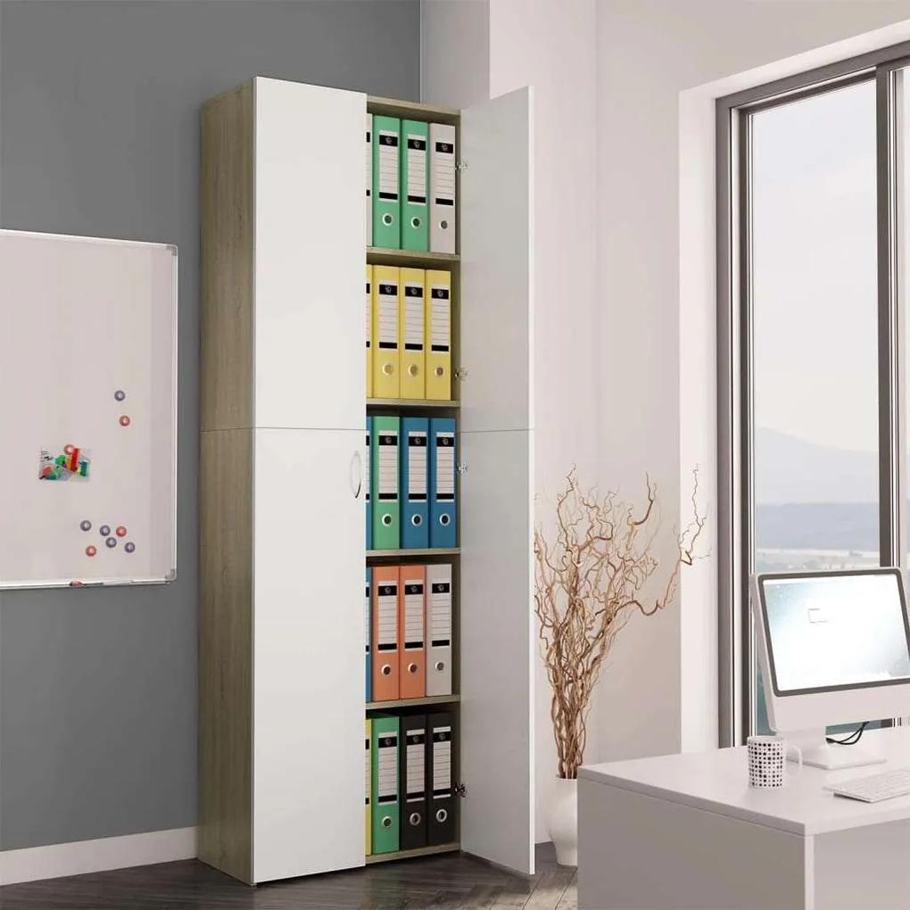 vidaXL fehér-sonoma színű forgácslap irodai szekrény 60 x 32 x 190 cm