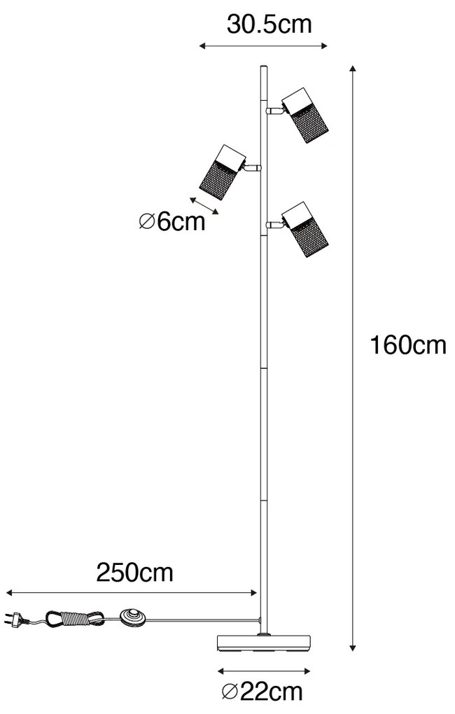 Ipari állólámpa fekete 3 lámpás - Jim