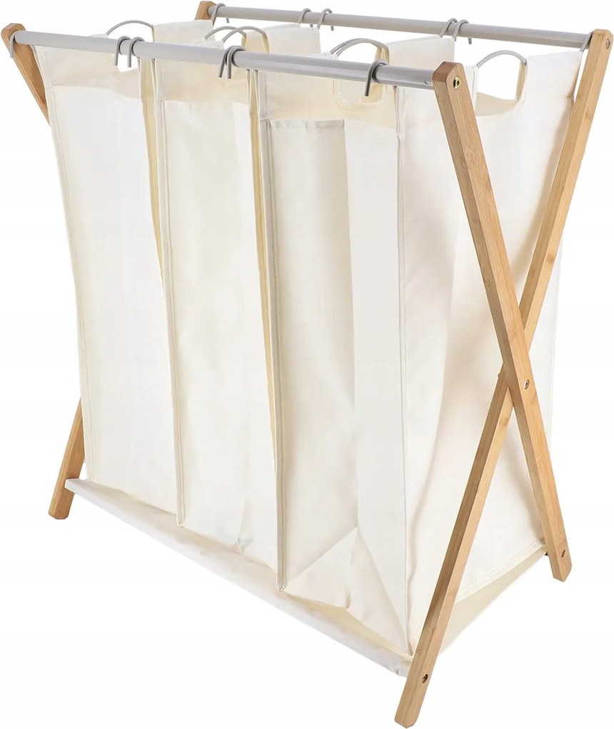 Szennyestartó Kosár 3 Rekeszes Bambusz 68 X 40 X 76 CM Bézs 105L