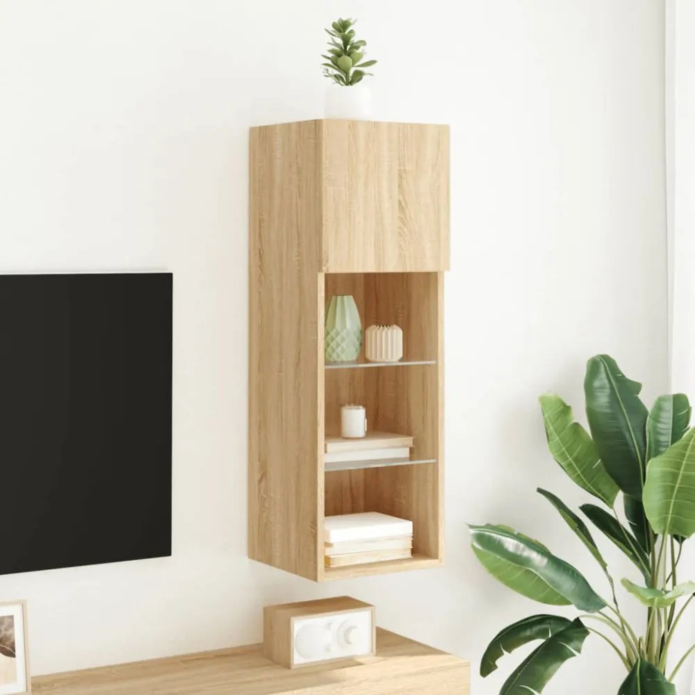 sonoma tölgy színű TV-szekrény LED-lámpákkal 30,5x30x90 cm