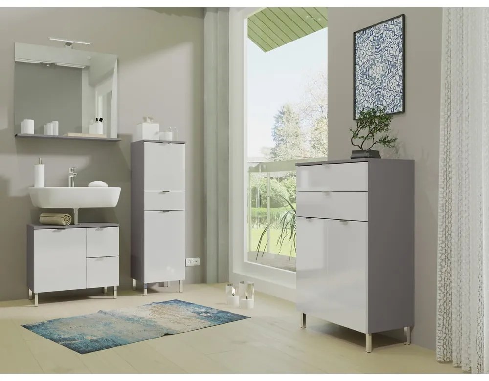 Mauresa fehér-szürke szekrény a mosdó alá, szélesség 80 cm - Germania