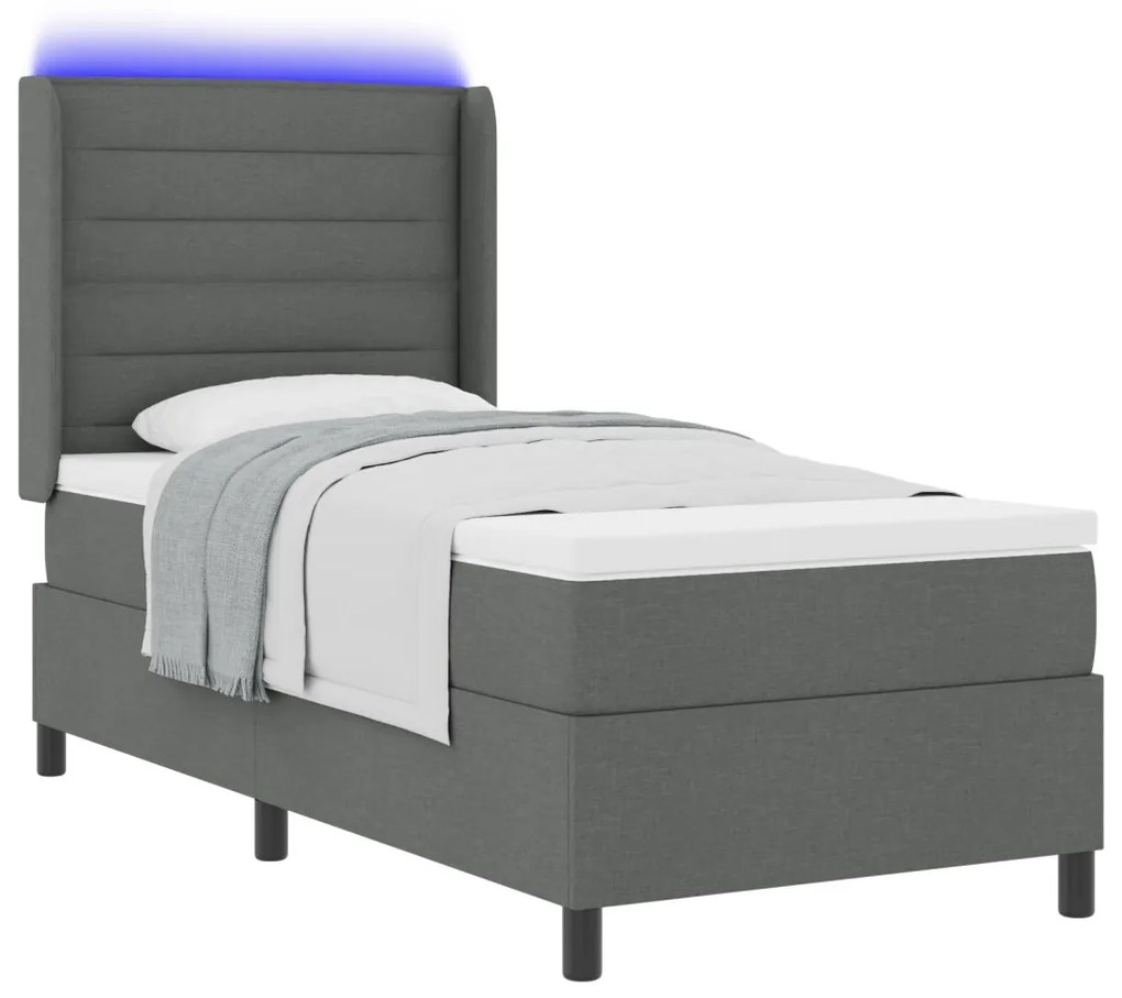 Boxspring Ágy Matraccal és LED Fekete Szürke 90x200 cm Szövet