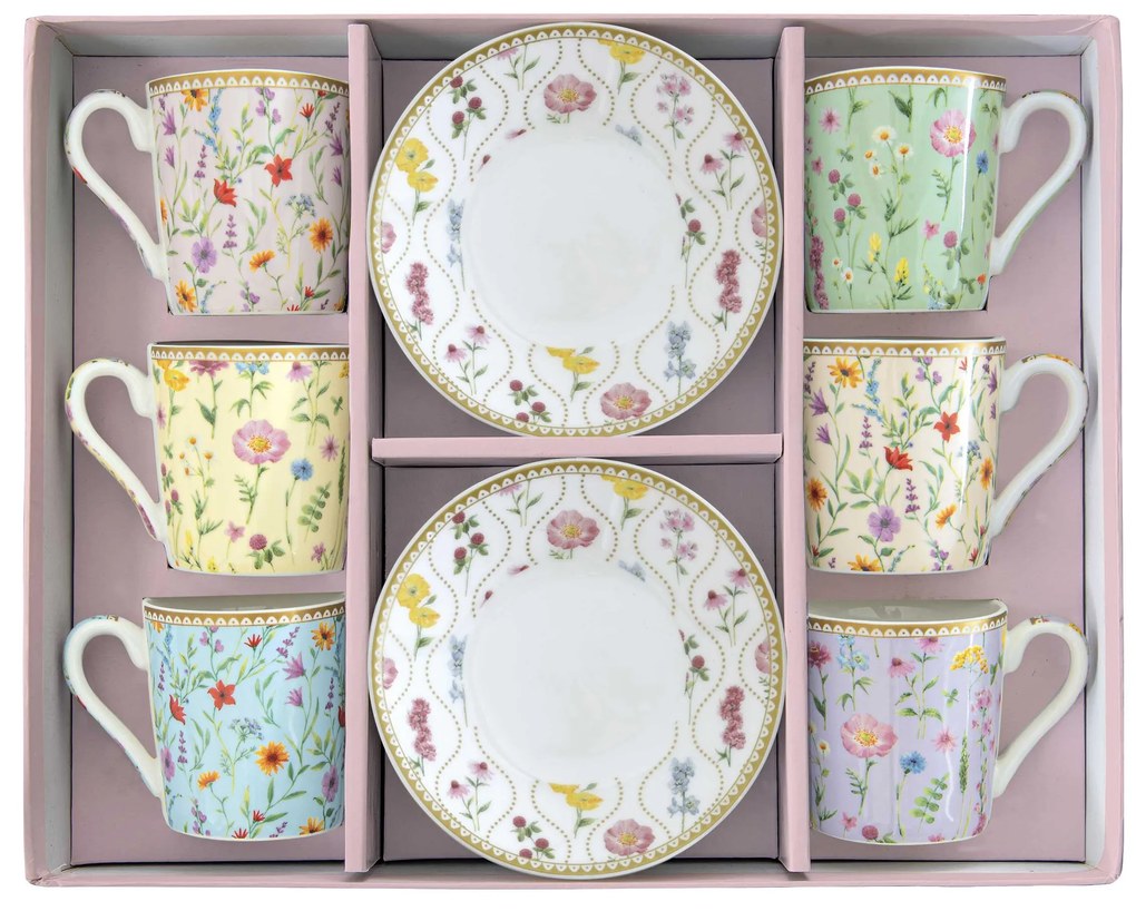 Virágos porcelán kávés csésze aljjal 6 db szett Coffee Mania Meadow Flowers