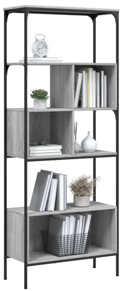 5 szintes szürke sonoma szerelt fa könyvespolc 76x33x188,5 cm