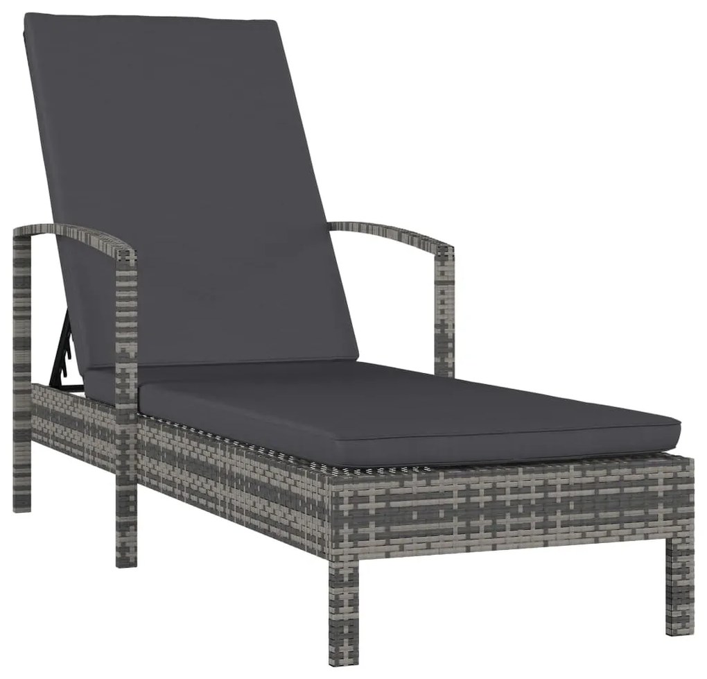 Szürke polyrattan karfás napozóágy