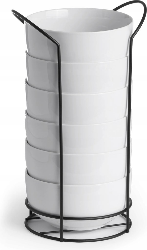 6 Db-os Porcelán Tál Szett 800 Ml-es Állvánnyal, Átmérő 14 CM