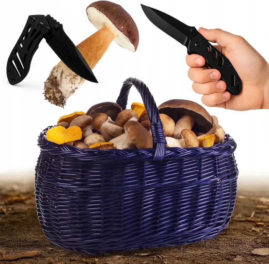 Prémium Fonott Kosár Gombák Piknik Gombák Az Erdőbe 45CM Gránát Kés