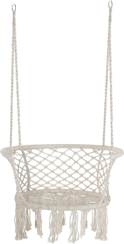 Outsunny Boho Chic Stílusú Kerti Hintaágy, Poliészter és Makramé Függő Szék Belső és Külső Használatra, Krém, 80x60x36cm | Aosom