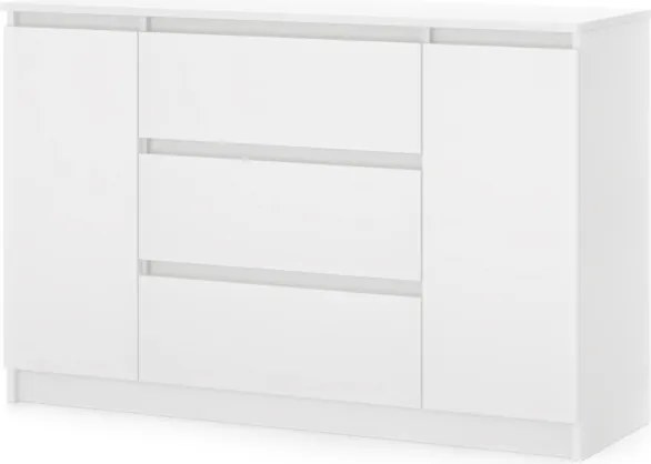SIMPLE komód 120 cm, 2 ajtóval és 3 fiókkal, fehér
