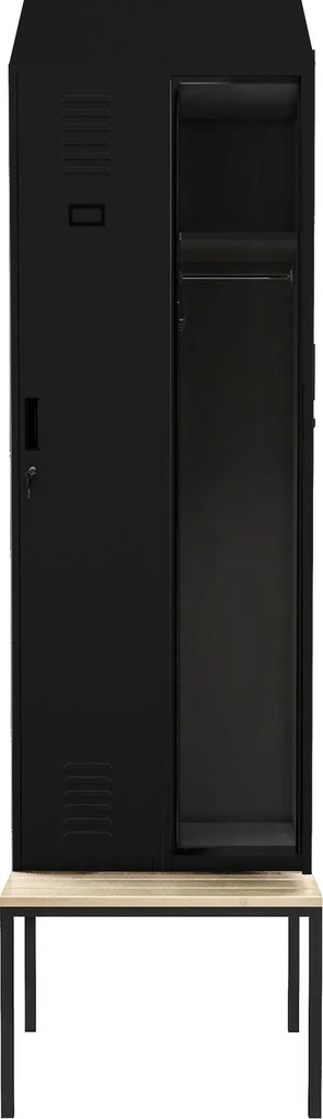 Fém öltözőszekrény paddal és tetővel KACPER II PRO, 600 x 2295 x 850 mm, fekete