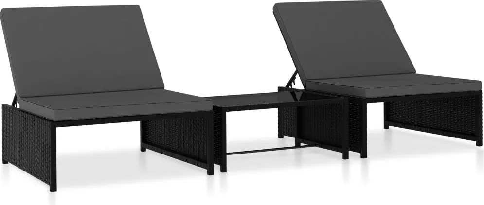 vidaXL 2 db fekete polyrattan dönthető kerti szék asztallal