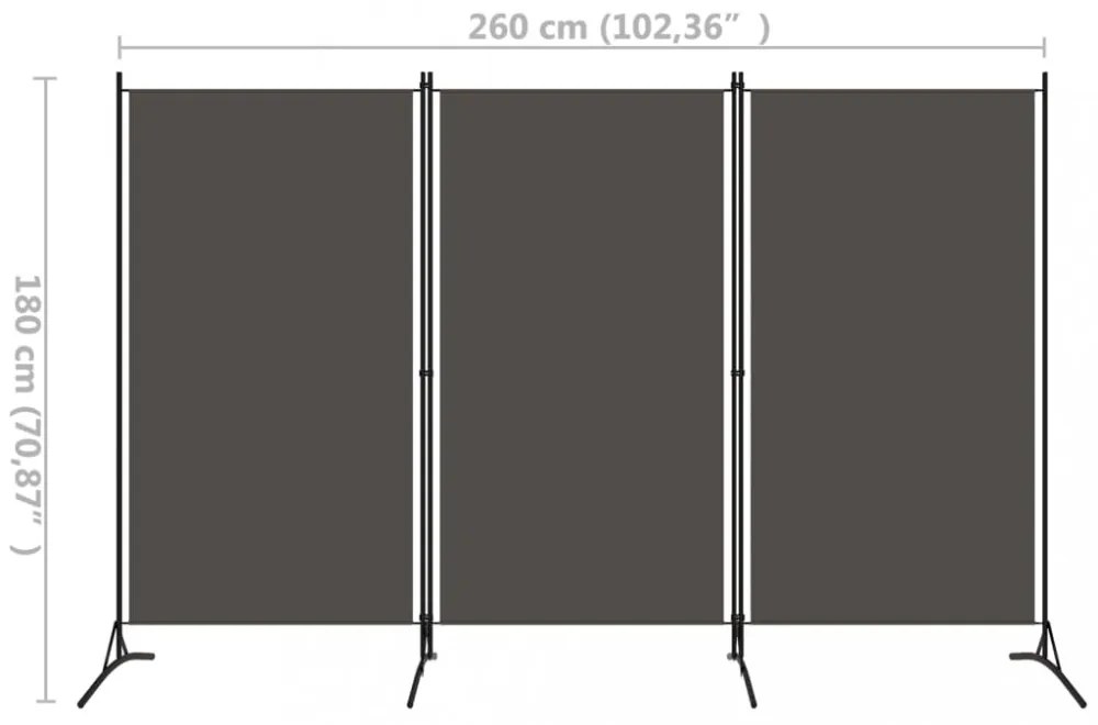 antracitszürke 3 paneles paraván 260 x 180 cm