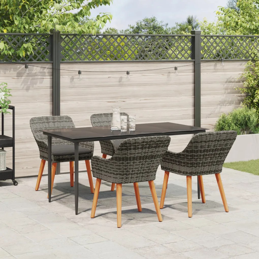 5 Darabos Kerti Étkező Szett Szürke Poly Rattan