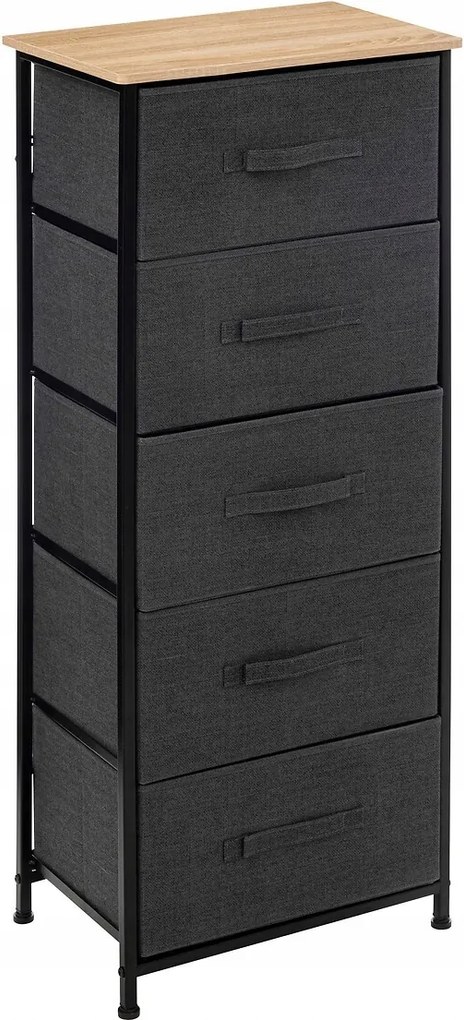 Fürdőszobai rendszerező Könyvespolc 5 textil tárolóval Kozmetikai termékekhez Szürke