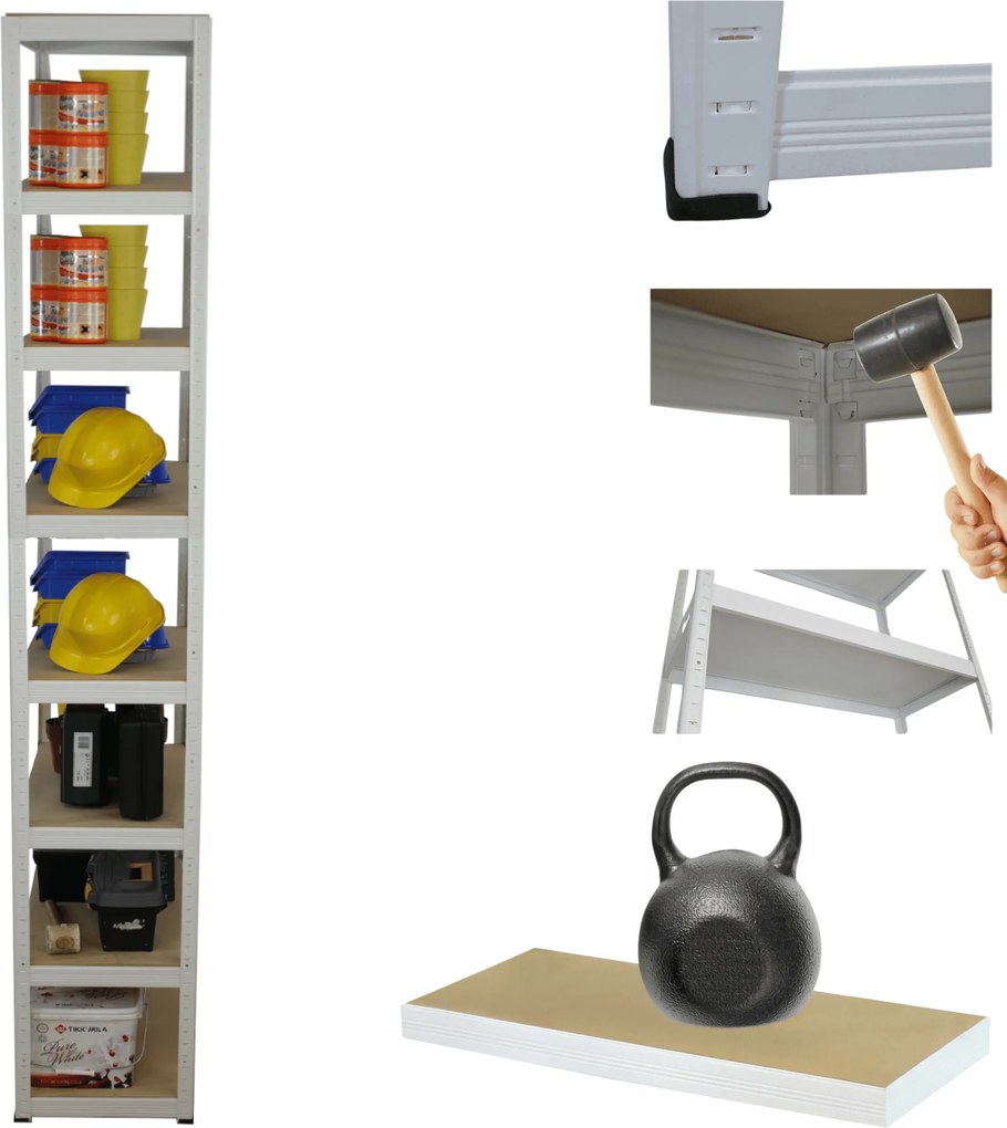 Tárolószekrény fém állvány Helios 270x30x30cm 8Px175kg Tömör Magas