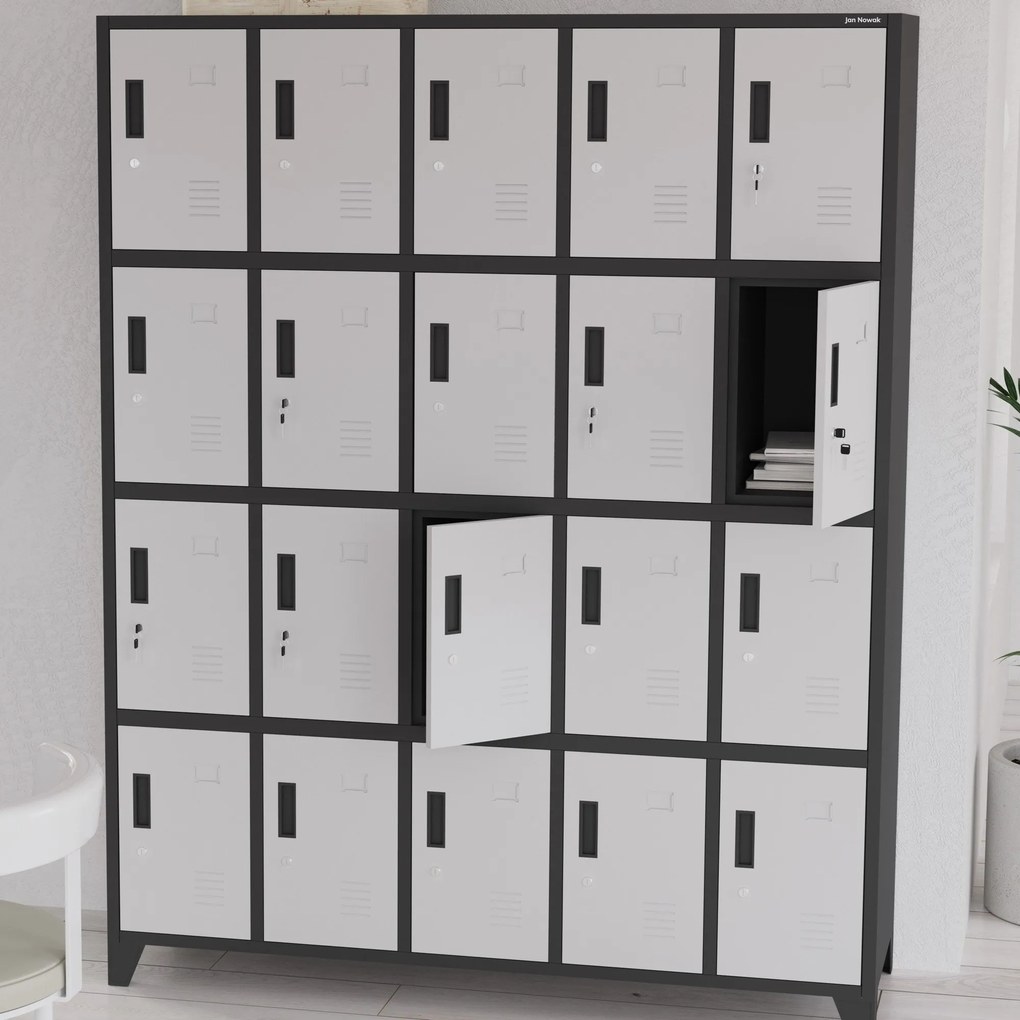 Rekeszes szekrény ROBERT, 1360 x 1720 x 450 mm, antracit-fehér