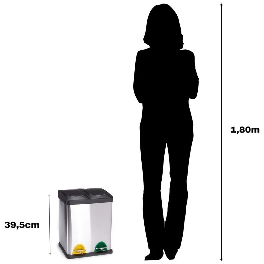 Matt ezüstszínű acél szelektív pedálos szemetes 2x8 l Tri Selectif – MSV