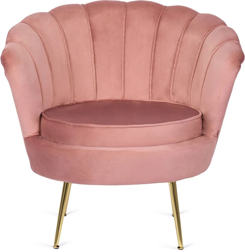 Elegáns Fotel Rózsaszín Bársony Kárpittal, Aranyszínű Lábakkal. ANGEL
