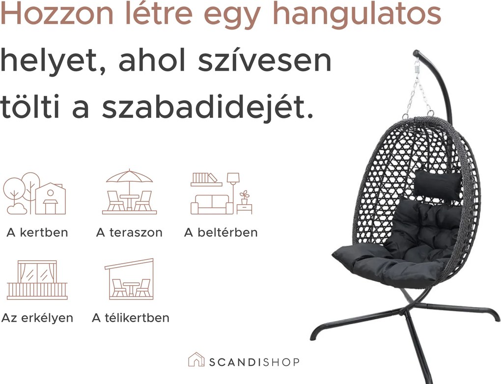 Függőfotel MOLINE fekete állvánnyal, bézs