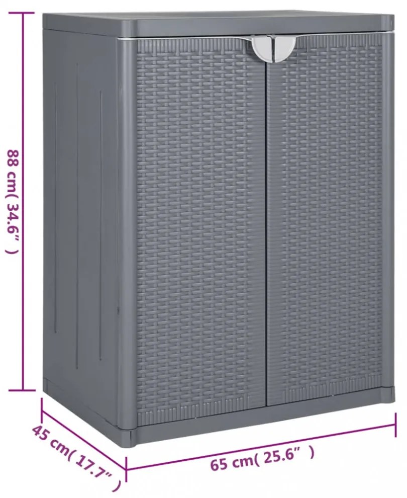 szürke PP rattan kerti tárolószekrény 65 x 45 x 88 cm