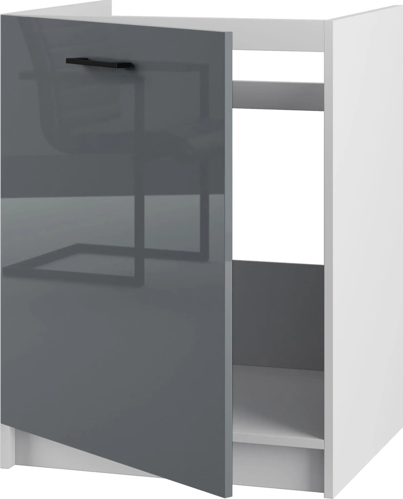 Konyhaszekrény alsó álló mosogató alá 60 cm Szürke akril fényes szett