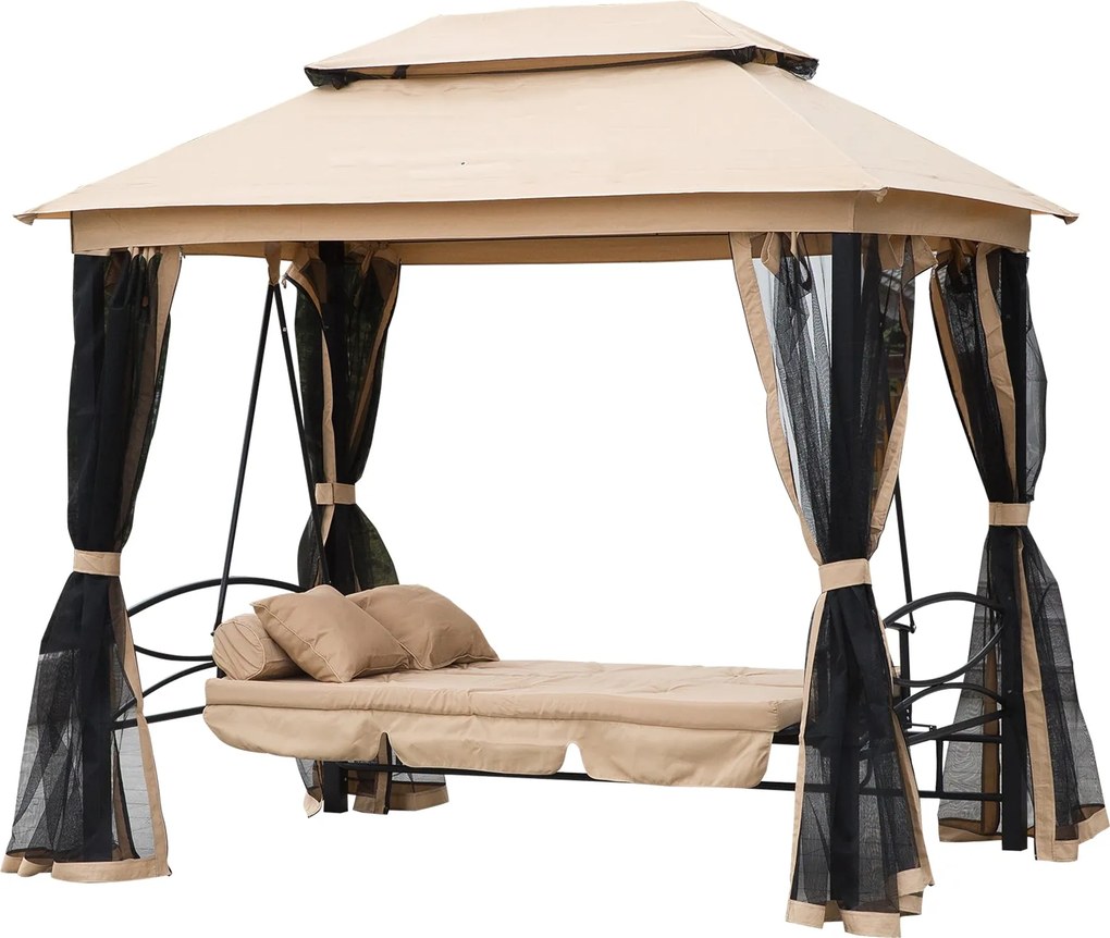 Outsunny Hollywood Hinta Kerti Hinta Oldalfalakkal 3 Személyes Beige 256 x 172 x 248 cm | Aosom