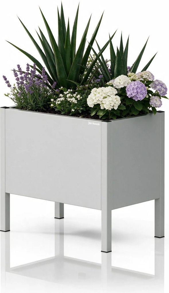 Kis, szürke fém virágcserép-burkolat: DAISY 400 x 350 x 250 mm