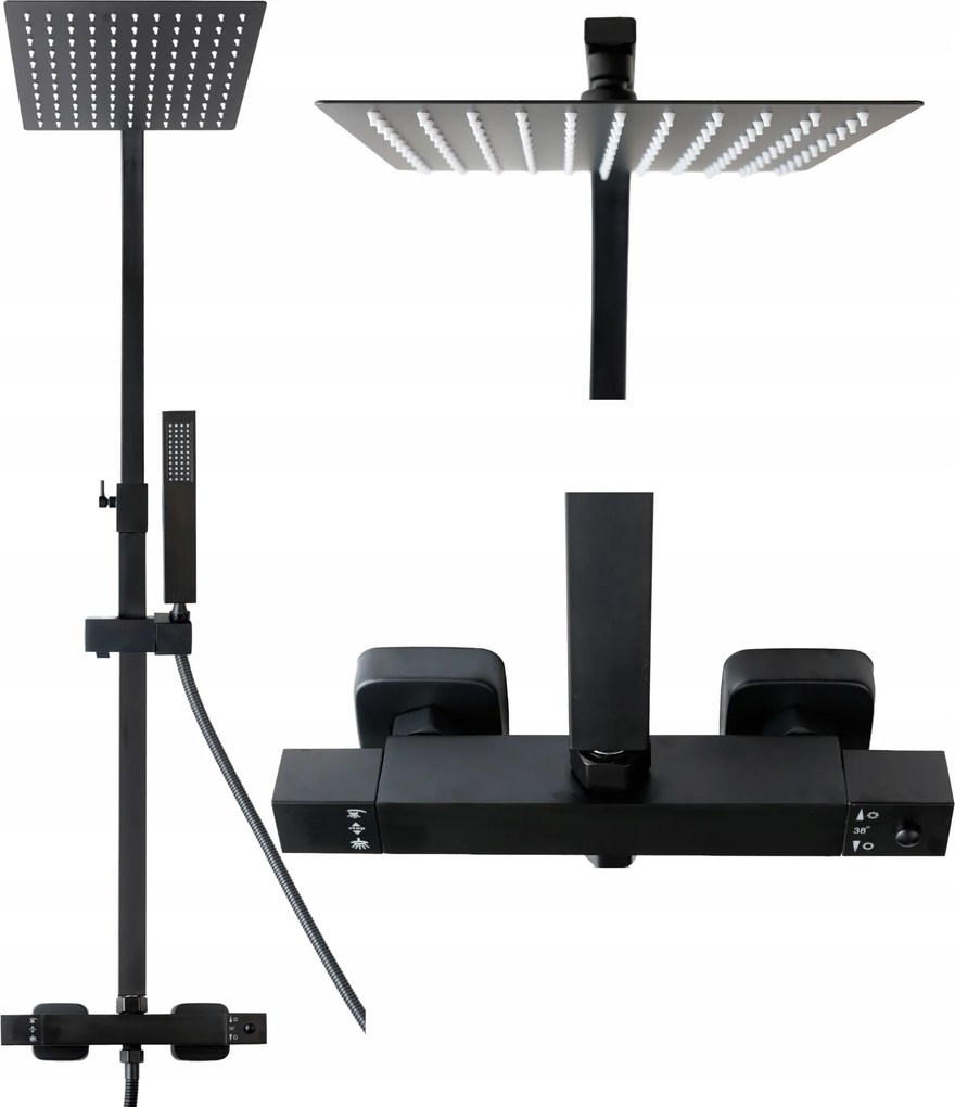 Zuhanyszett fekete, falra szerelhető termosztáttal Indes Angelo black