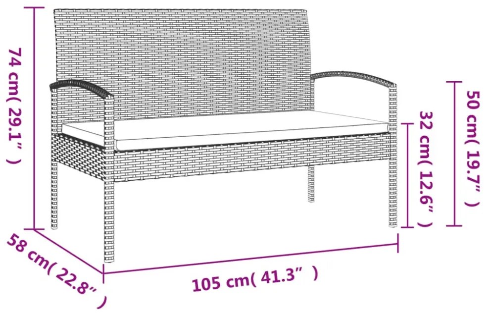 szürke polyrattan kerti pad párnával 105 cm