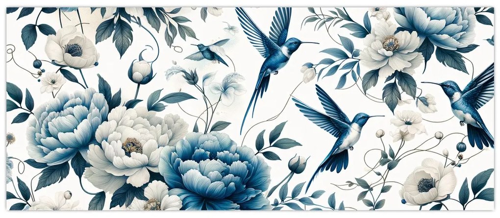 Kép - Kolibrikok virágokkal (120x50 cm)